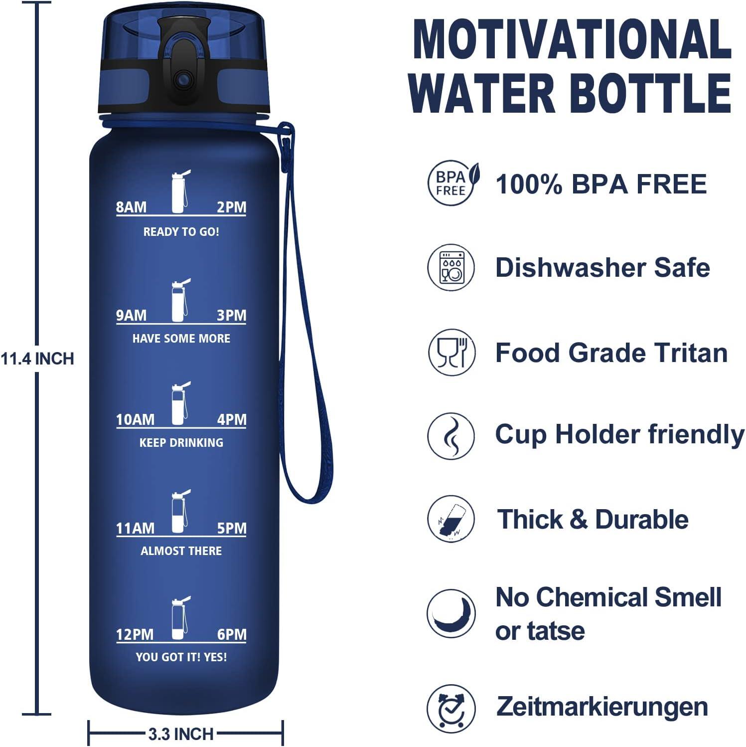 image:imageVikaster Gourde Sport Bouteille deau 1l sans BPA tanche ampamp Rutilisable Water Bottle Ouvrir en un Clic Convient Pour la Camping le Yoga le Gym Gourde RandonneMat Bleu Marine