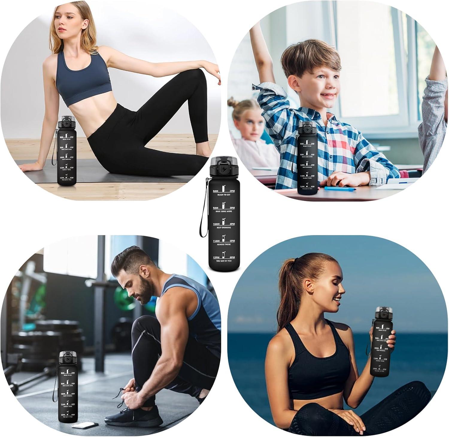 image:imageVikaster Gourde Sport Bouteille deau 1l sans BPA tanche ampamp Rutilisable Water Bottle Ouvrir en un Clic Convient Pour la Camping le Yoga le Gym Gourde RandonneYlnoir