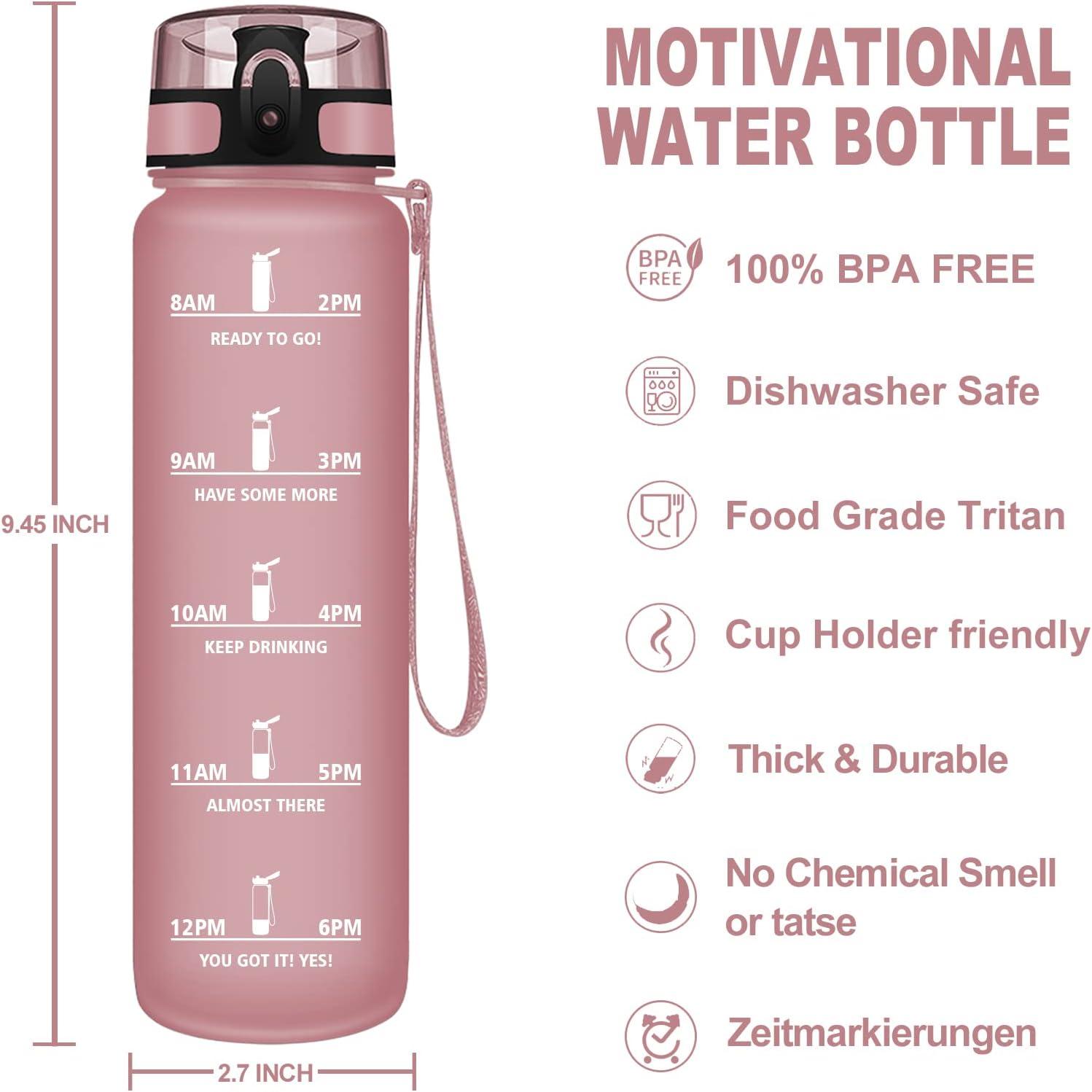 image:imageVikaster Gourde Sport Bouteille deau 1l sans BPA tanche ampamp Rutilisable Water Bottle Ouvrir en un Clic Convient Pour la Camping le Yoga le Gym Gourde RandonneMat Rose Clair