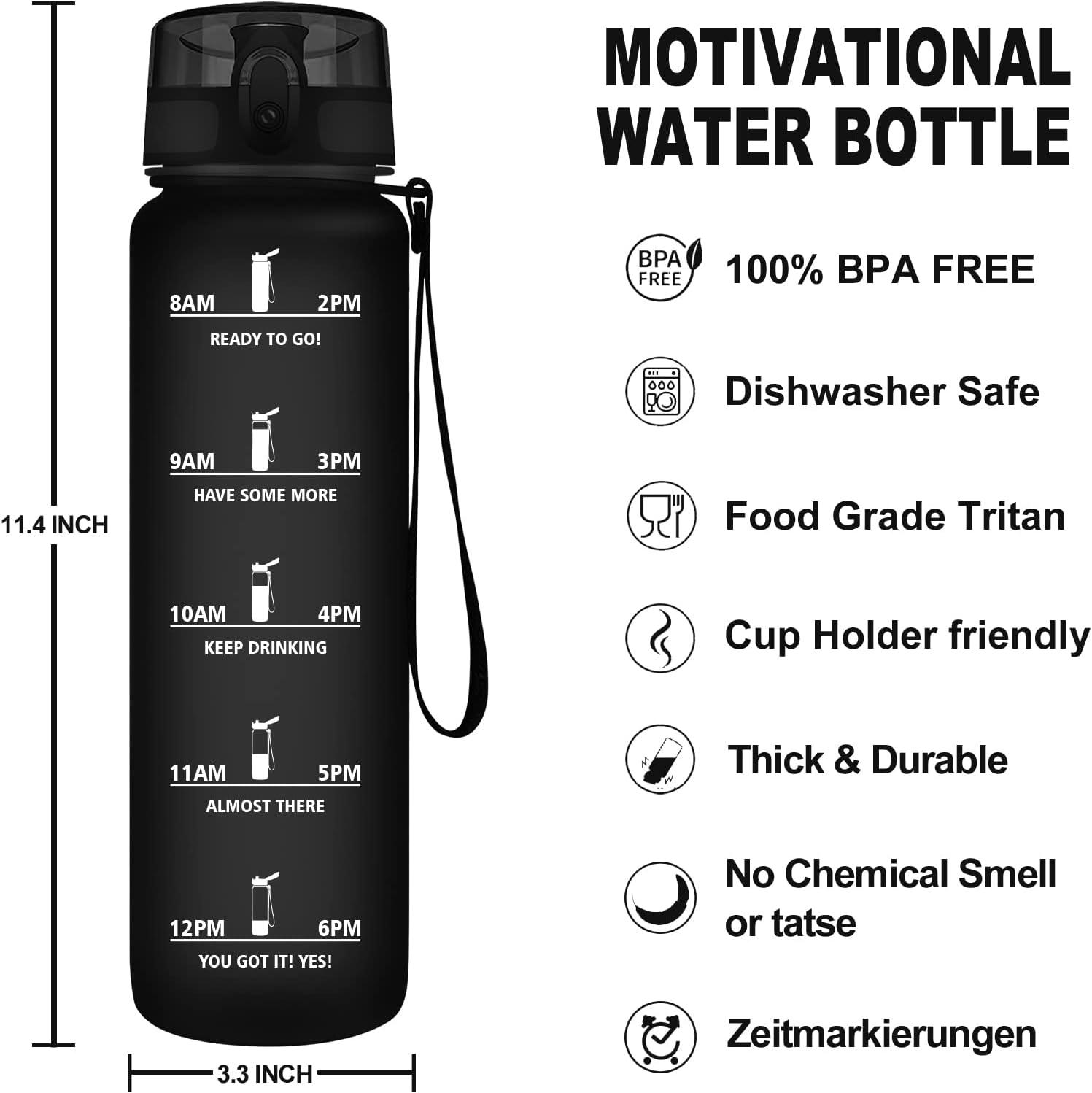 image:imageVikaster Gourde Sport Bouteille deau 1l sans BPA tanche ampamp Rutilisable Water Bottle Ouvrir en un Clic Convient Pour la Camping le Yoga le Gym Gourde RandonneMat Noir