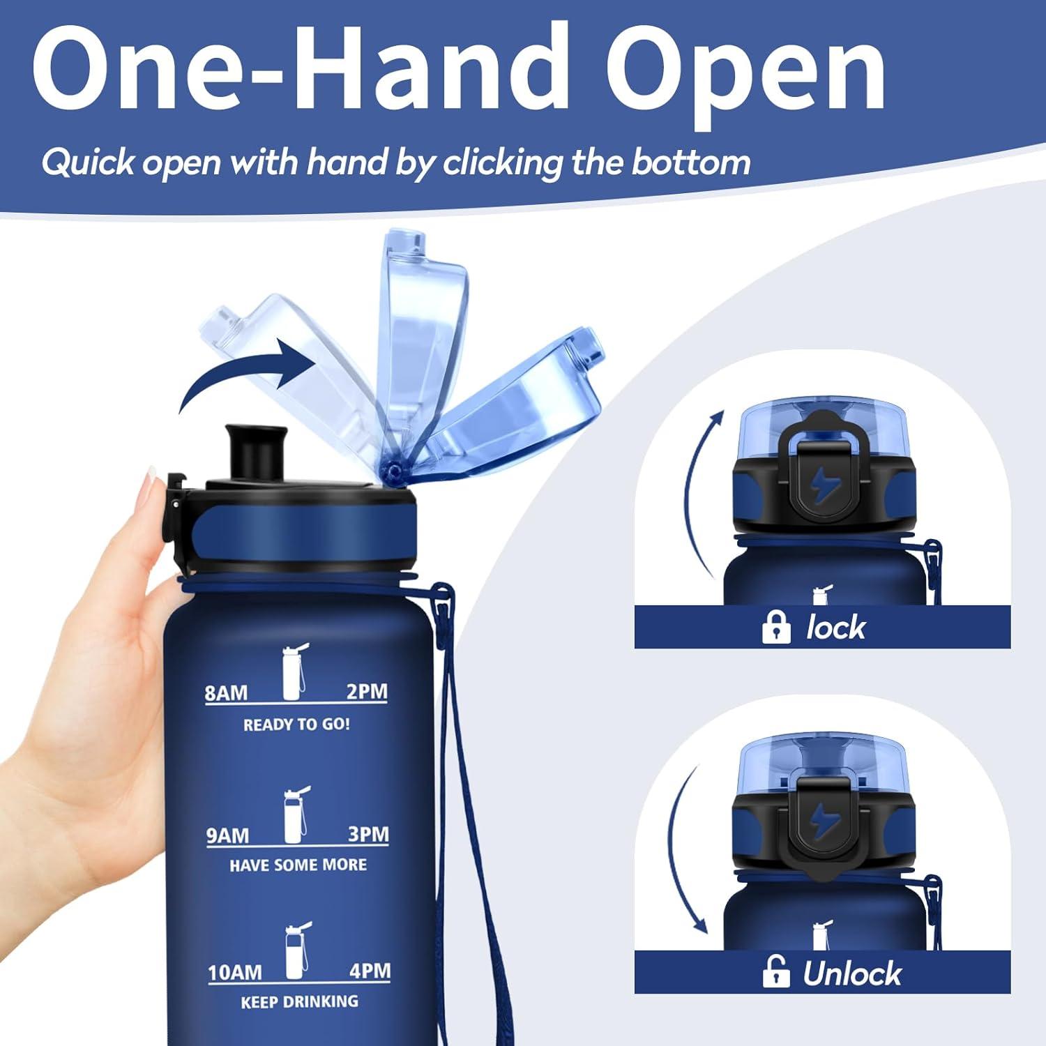 image:imageVikaster Gourde Sport Bouteille deau 1l sans BPA tanche ampamp Rutilisable Water Bottle Ouvrir en un Clic Convient Pour la Camping le Yoga le Gym Gourde RandonneYlbleu Fonc500