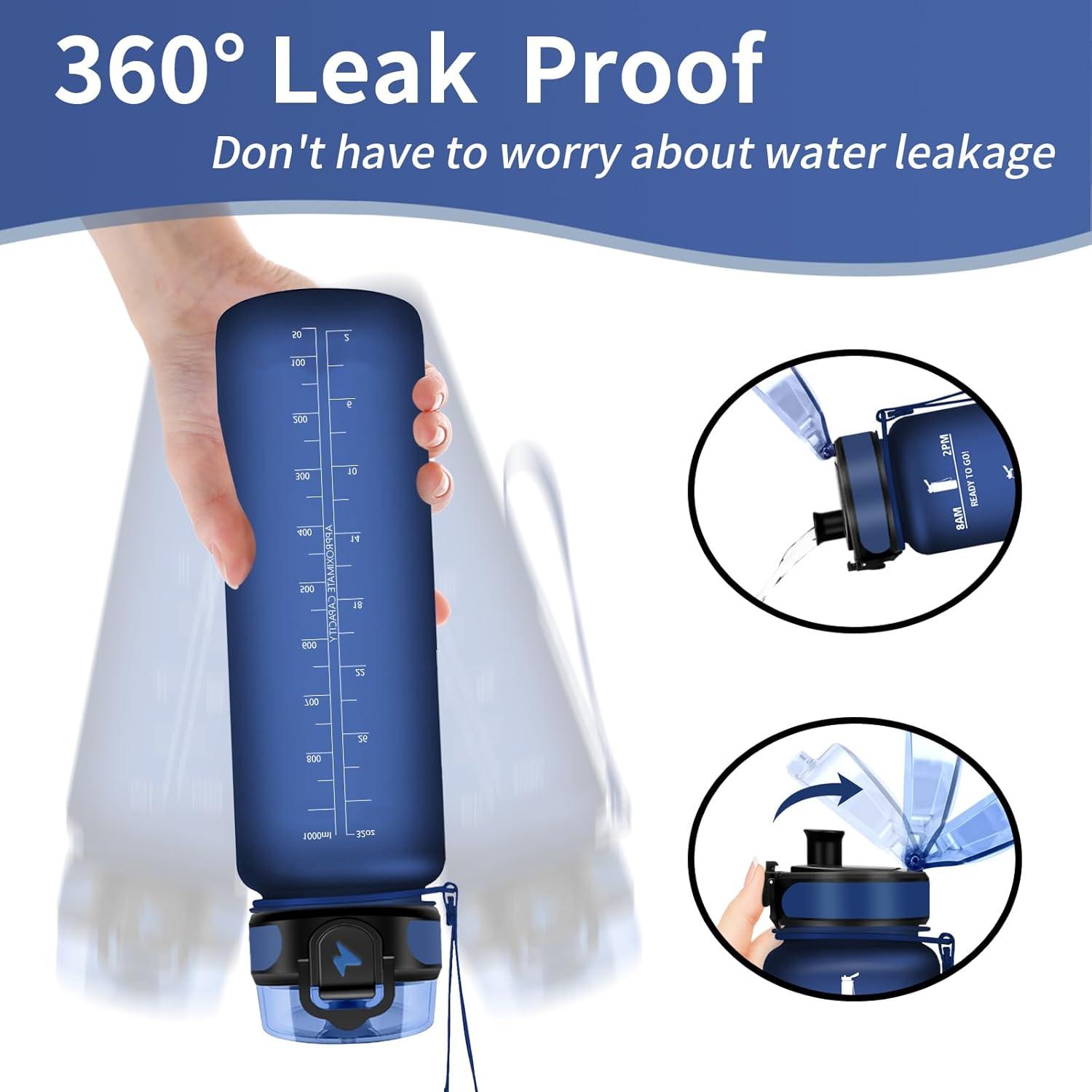 image:imageVikaster Gourde Sport Bouteille deau 1l sans BPA tanche ampamp Rutilisable Water Bottle Ouvrir en un Clic Convient Pour la Camping le Yoga le Gym Gourde RandonneYlbleu Fonc1000