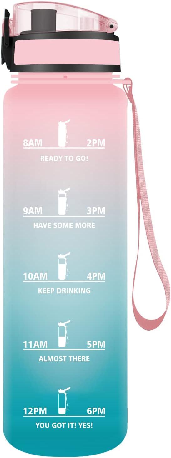 image:imageVikaster Gourde Sport Bouteille deau 1l sans BPA tanche ampamp Rutilisable Water Bottle Ouvrir en un Clic Convient Pour la Camping le Yoga le Gym Gourde RandonneRose Cyan