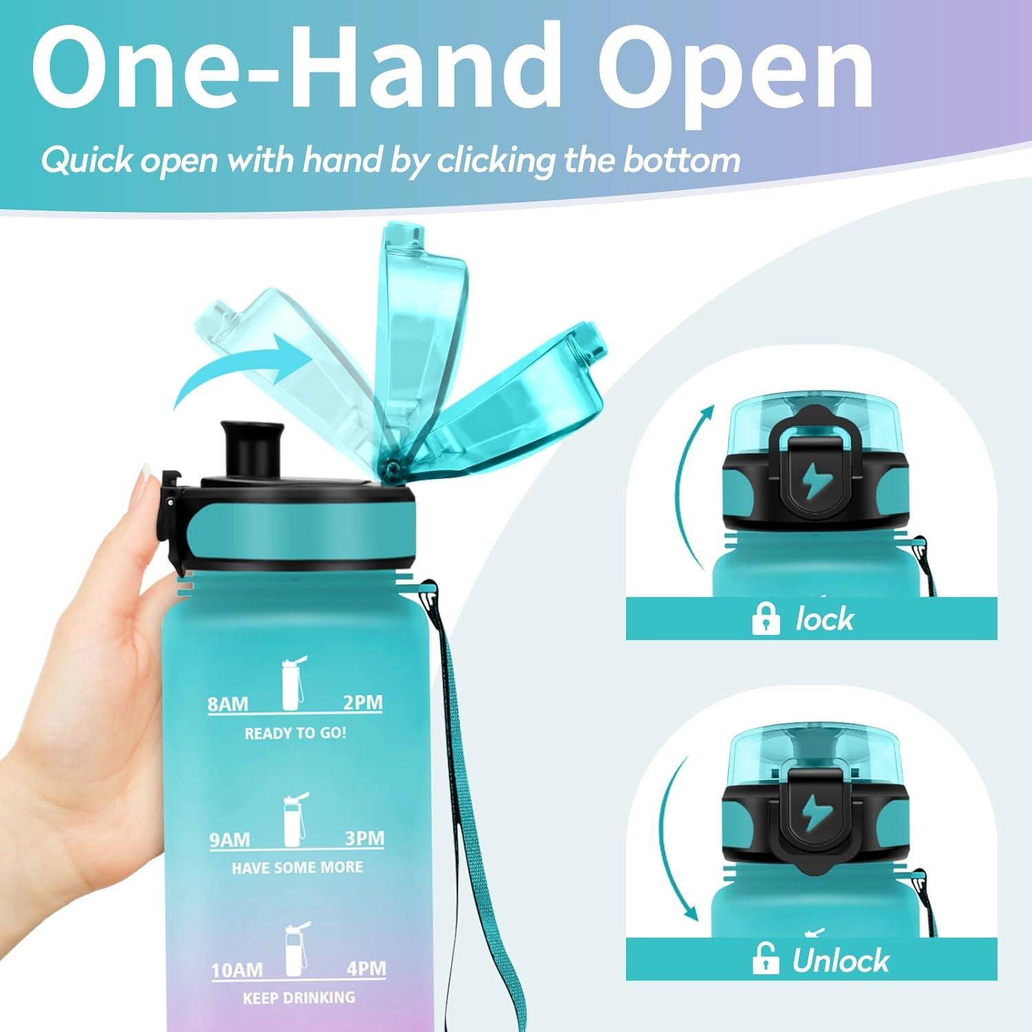image:imageVikaster Gourde Sport Bouteille deau 1l sans BPA tanche ampamp Rutilisable Water Bottle Ouvrir en un Clic Convient Pour la Camping le Yoga le Gym Gourde RandonneYlrose Vert
