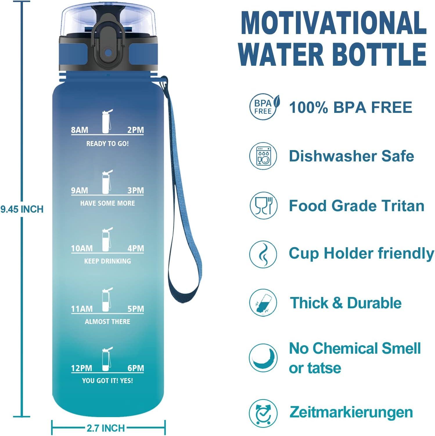 image:imageVikaster Gourde Sport Bouteille deau 1l sans BPA tanche ampamp Rutilisable Water Bottle Ouvrir en un Clic Convient Pour la Camping le Yoga le Gym Gourde RandonneBleu Vert