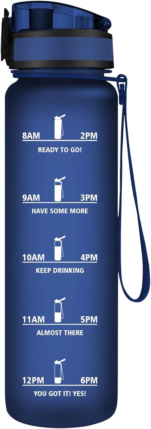 image:imageVikaster Gourde Sport Bouteille deau 1l sans BPA tanche ampamp Rutilisable Water Bottle Ouvrir en un Clic Convient Pour la Camping le Yoga le Gym Gourde RandonneMat Bleu Marine