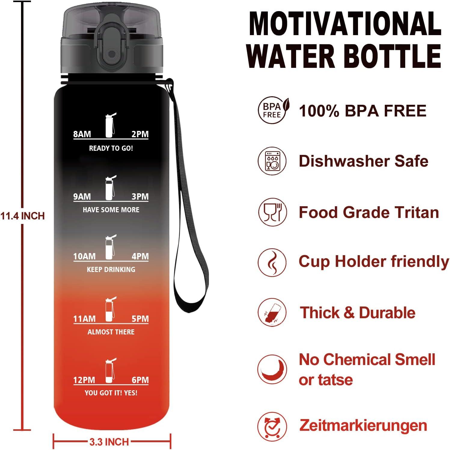 image:imageVikaster Gourde Sport Bouteille deau 1l sans BPA tanche ampamp Rutilisable Water Bottle Ouvrir en un Clic Convient Pour la Camping le Yoga le Gym Gourde RandonneNoir Rouge