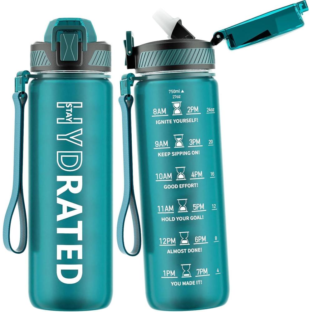 image:imageGourde 1L Gourde Sport avec Paille et Gradue 1 Litre tanche Bouteille dEau avec Brosse Gourdes Motivation sans BPA pour Fitness Bureau lcole YogaVert Lacustre