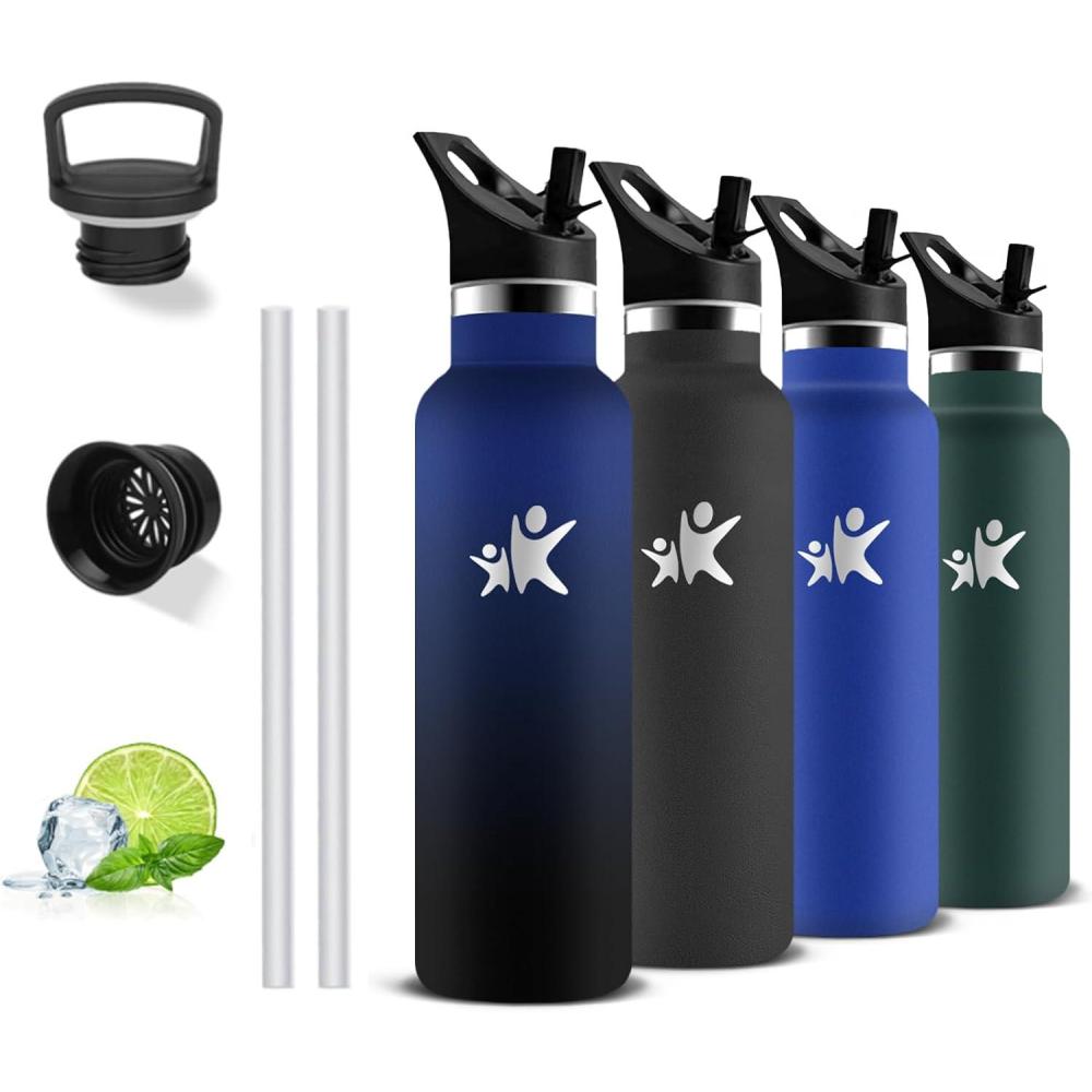 image:imageGourde Isotherme Gourde 750 ml Sans BPA Bouteille Isotherme Anti Fuite Bouteille Inox Double Isolation Facile Nettoyer Bouteille deau pour Sport Camping Yoga RandonneRunningBleunoir