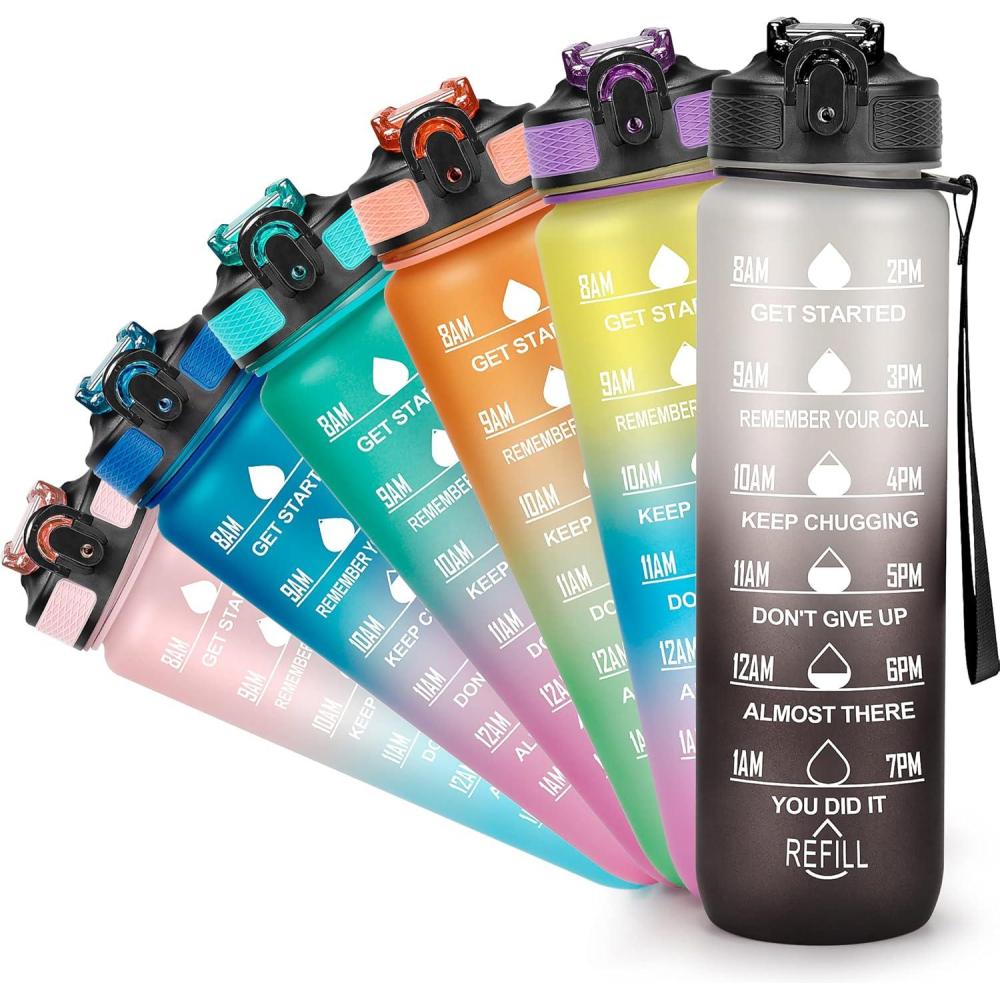 image:imageGourde Sport 1L Bouteille deau tanche et sans BPA Bouteille deau de sport pour le fitness la gym et les sports de plein airGradient Noir