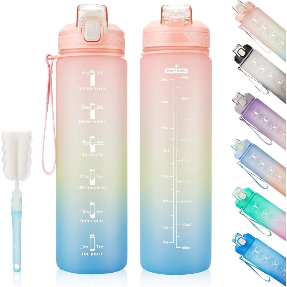 image:imageGourde Sport 1L Bouteille deau tanche et sans BPA Bouteille deau de sport pour le fitness la gym et les sports de plein airGradient Rose  Jaune  Bleu
