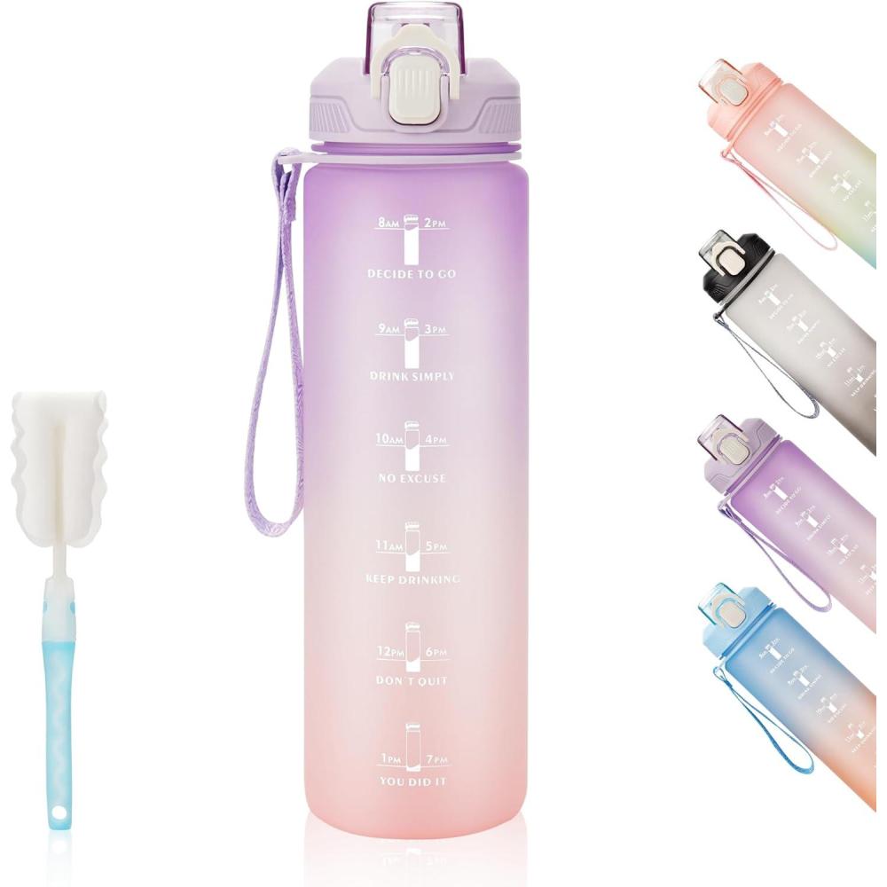 image:imageGourde Sport 1L Bouteille deau tanche et sans BPA Bouteille deau de sport pour le fitness la gym et les sports de plein airGradient Rose