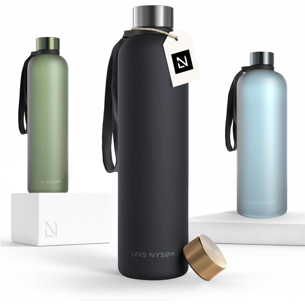 image:imageLARS NYSM Gourde 1l Bouteille deau 1000ml Gourde de sport ultralgre en Tritan Idal pour le sport le bureau le yoga les enfants 2 couvercles inclus Carbon Black 1000mlCarbon Black