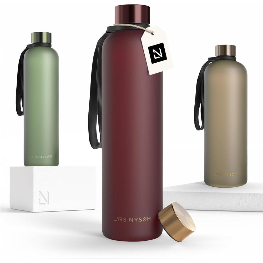 image:imageLARS NYSM Gourde 1l Bouteille deau 1000ml Gourde de sport ultralgre en Tritan Idal pour le sport le bureau le yoga les enfants 2 couvercles inclus Carbon Black 1000mlBerry Red Gold