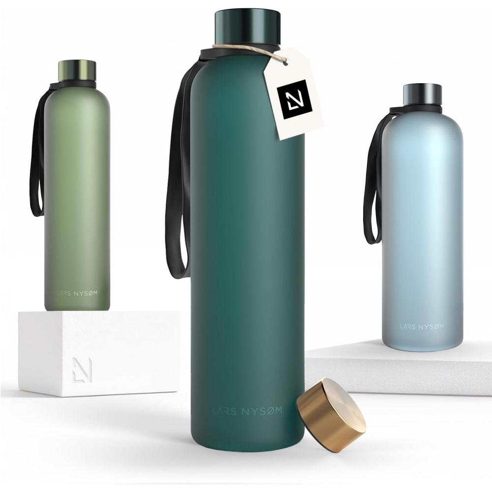 image:imageLARS NYSM Gourde 1l Bouteille deau 1000ml Gourde de sport ultralgre en Tritan Idal pour le sport le bureau le yoga les enfants 2 couvercles inclus Carbon Black 1000mlPine Green