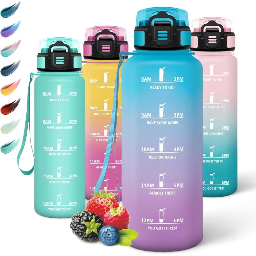 image:imageMotswedi Gourde 1l AntiFuite Gourde Paille avec Marqueur de Temps Bouteille deau Poigne de Transport Bouteille avec Paille Facile Ouvrir pour Randonne Sport Blanc Cass Bleu ClairBleu Violet1