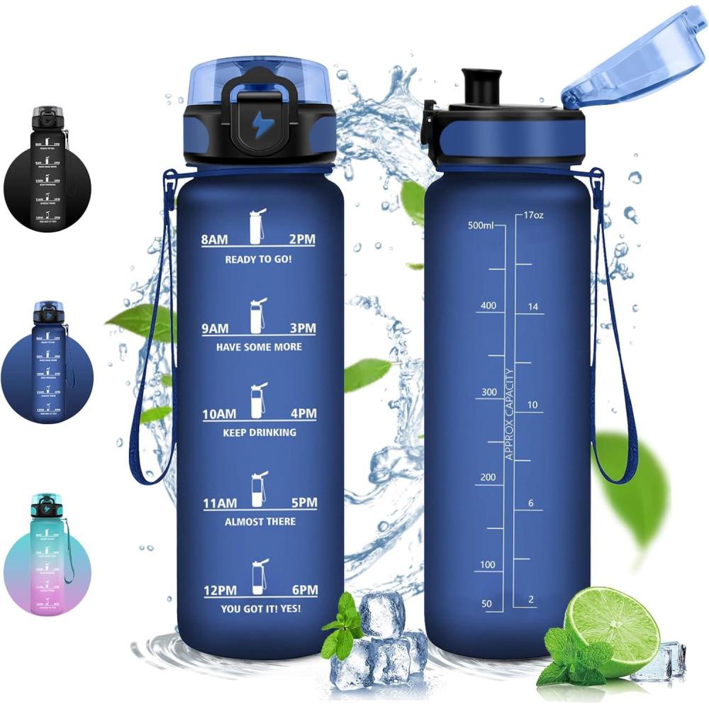 image:imageVikaster Gourde Sport Bouteille deau 1l sans BPA tanche ampamp Rutilisable Water Bottle Ouvrir en un Clic Convient Pour la Camping le Yoga le Gym Gourde RandonneYlbleu Fonc500