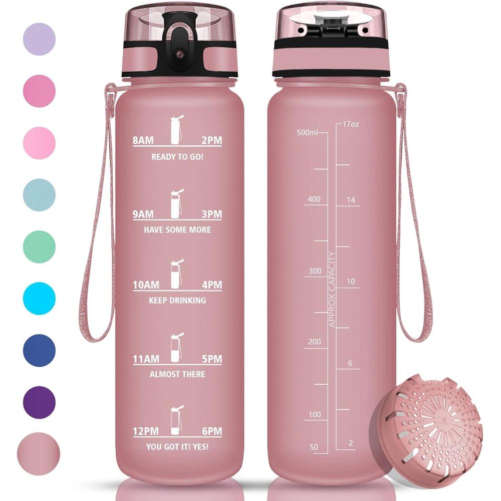 image:imageVikaster Gourde Sport Bouteille deau 1l sans BPA tanche ampamp Rutilisable Water Bottle Ouvrir en un Clic Convient Pour la Camping le Yoga le Gym Gourde RandonneMat Rose Clair