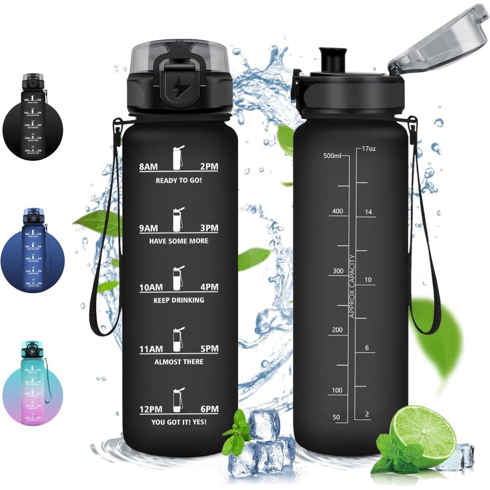 image:imageVikaster Gourde Sport Bouteille deau 1l sans BPA tanche ampamp Rutilisable Water Bottle Ouvrir en un Clic Convient Pour la Camping le Yoga le Gym Gourde RandonneYlnoir