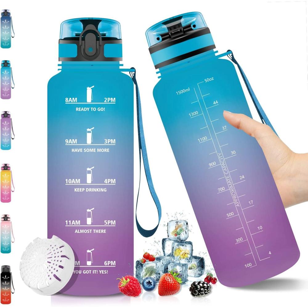 image:imageVikaster Gourde Sport Bouteille deau 1l sans BPA tanche ampamp Rutilisable Water Bottle Ouvrir en un Clic Convient Pour la Camping le Yoga le Gym Gourde RandonneBleu  Violet15l