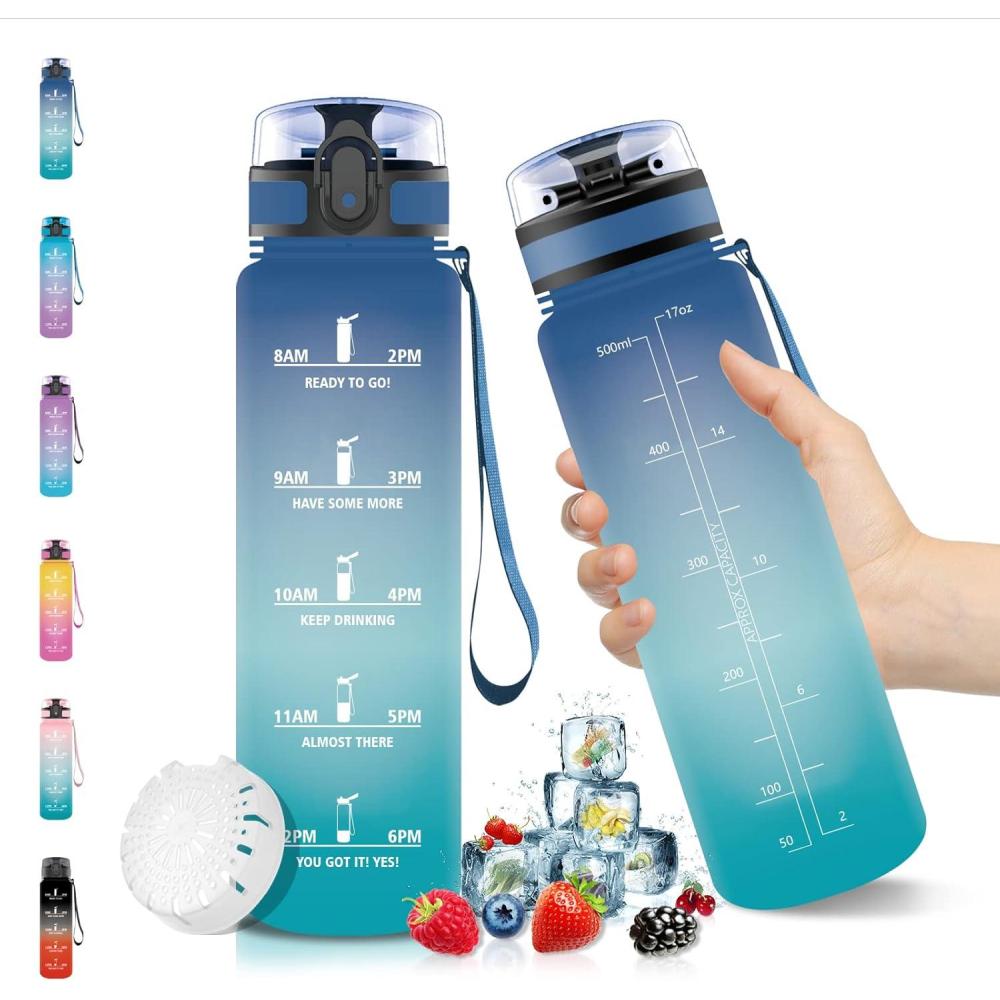 image:imageVikaster Gourde Sport Bouteille deau 1l sans BPA tanche ampamp Rutilisable Water Bottle Ouvrir en un Clic Convient Pour la Camping le Yoga le Gym Gourde RandonneBleu Vert