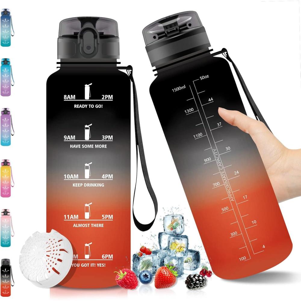 image:imageVikaster Gourde Sport Bouteille deau 1l sans BPA tanche ampamp Rutilisable Water Bottle Ouvrir en un Clic Convient Pour la Camping le Yoga le Gym Gourde RandonneNoir Rouge 15l