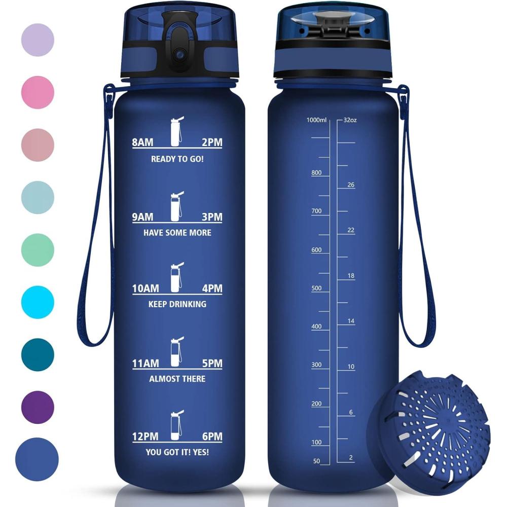 image:imageVikaster Gourde Sport Bouteille deau 1l sans BPA tanche ampamp Rutilisable Water Bottle Ouvrir en un Clic Convient Pour la Camping le Yoga le Gym Gourde RandonneMat Bleu Marine