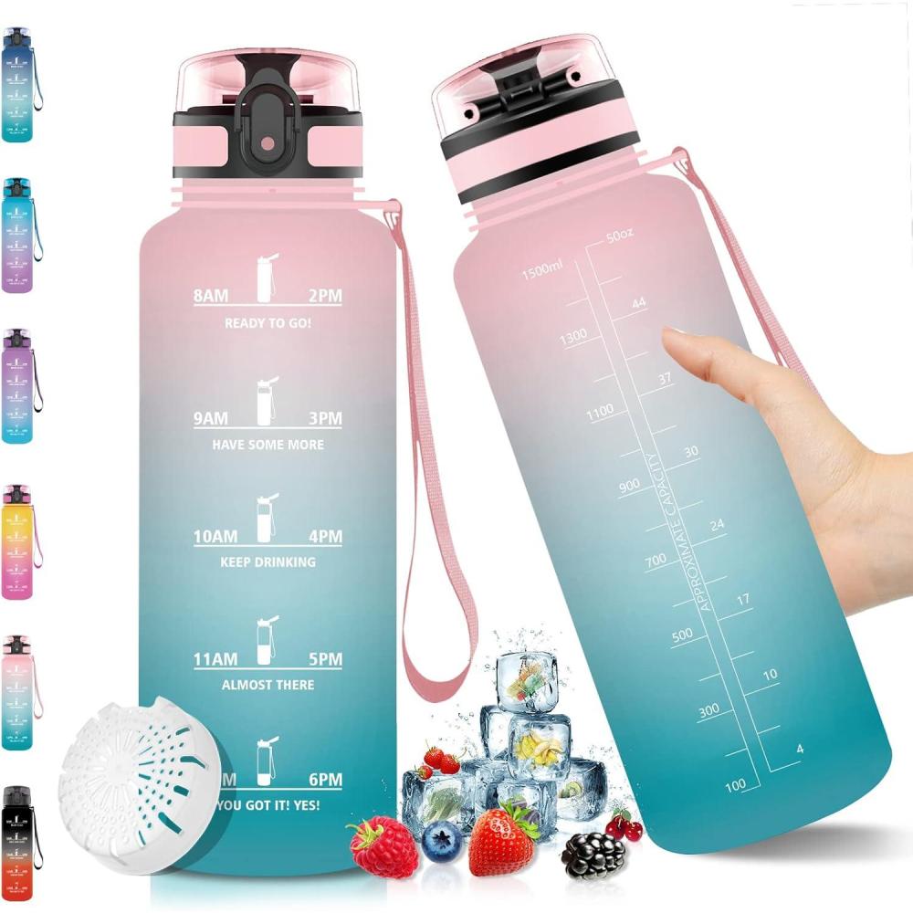 image:imageVikaster Gourde Sport Bouteille deau 1l sans BPA tanche ampamp Rutilisable Water Bottle Ouvrir en un Clic Convient Pour la Camping le Yoga le Gym Gourde RandonneRose Cyan 15l