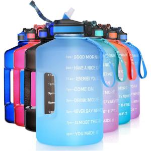 Bouteille d&rsquo;eau de 4 litres avec Paille et Marquages de Temps Motivants sans BPA Grande Gourde Anti-fuite pour Sport Fitness(Bleu Bleu)