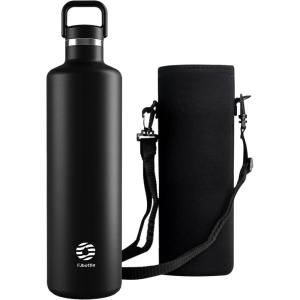 Gourde 2l acier Inoxydable Bouteille d&rsquo;eau à Paroi Simple Non Isotherme Bouteille d&rsquo;eau étanche Reutilisable Gourde Sport pour Fitness, Bureau, école, Activités de Plein Air(Vert)(Noir)