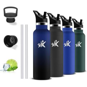 Gourde Isotherme, Gourde 750 ml, Sans BPA, Bouteille Isotherme, Anti Fuite, Bouteille Inox, Double Isolation, Facile à Nettoyer, Bouteille d&rsquo;eau pour Sport, Camping, Yoga, Randonnée,Running(Bleu-noir)