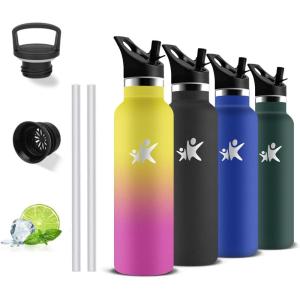 Gourde Isotherme, Gourde 750 ml, Sans BPA, Bouteille Isotherme, Anti Fuite, Bouteille Inox, Double Isolation, Facile à Nettoyer, Bouteille d&rsquo;eau pour Sport, Camping, Yoga, Randonnée,Running(Poudre Jaune)