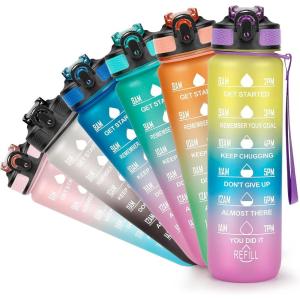Gourde Sport 1L -Bouteille d&rsquo;eau, étanche et sans BPA Bouteille d&rsquo;eau de sport pour le fitness, la gym et les sports de plein air(Gradient Jaune / Bleu / Violet)