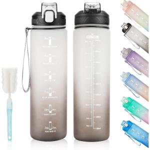 Gourde Sport 1L -Bouteille d&rsquo;eau, étanche et sans BPA Bouteille d&rsquo;eau de sport pour le fitness, la gym et les sports de plein air(Gradient Noir / Blanc)