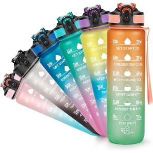Gourde Sport 1L -Bouteille d&rsquo;eau, étanche et sans BPA Bouteille d&rsquo;eau de sport pour le fitness, la gym et les sports de plein air(Gradient Orange / Vert)