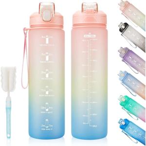 Gourde Sport 1L -Bouteille d&rsquo;eau, étanche et sans BPA Bouteille d&rsquo;eau de sport pour le fitness, la gym et les sports de plein air(Gradient Rose / Jaune / Bleu)