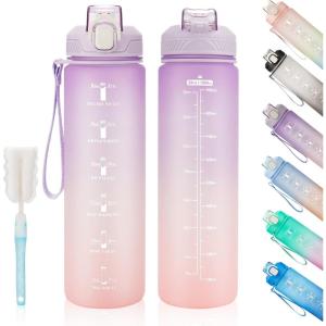 Gourde Sport 1L -Bouteille d&rsquo;eau, étanche et sans BPA Bouteille d&rsquo;eau de sport pour le fitness, la gym et les sports de plein air(Gradient Violet / Rose)