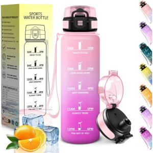 HoneyHolly Gourde 1L, sans BPA, Bouteille Sport, Marqueur Horaire, Bouteille, Étanche, Portable, Gourde Graduée pour Salle de Sport, Vélo, Bureau, Extérieur, École, Water Bottle(Rose & Rose – 500ml)