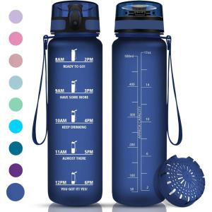 Vikaster Gourde Sport, Bouteille d&rsquo;eau 1l, sans BPA, Étanche & Réutilisable, Water Bottle Ouvrir en un Clic, Convient Pour la Camping, le Yoga, le Gym, Gourde Randonnée(Bleu Marine Mat)