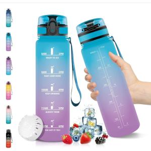 Vikaster Gourde Sport, Bouteille d&rsquo;eau 1l, sans BPA, Étanche & Réutilisable, Water Bottle Ouvrir en un Clic, Convient Pour la Camping, le Yoga, le Gym, Gourde Randonnée(Bleu Violet)