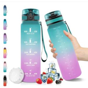 Vikaster Gourde Sport, Bouteille d&rsquo;eau 1l, sans BPA, Étanche & Réutilisable, Water Bottle Ouvrir en un Clic, Convient Pour la Camping, le Yoga, le Gym, Gourde Randonnée(1l Vert/Violet)