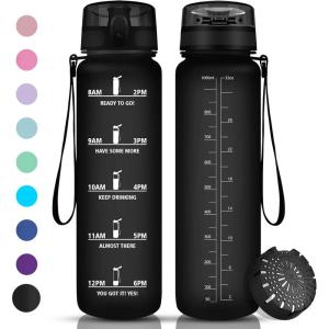 Vikaster Gourde Sport, Bouteille d&rsquo;eau 1l, sans BPA, Étanche & Réutilisable, Water Bottle Ouvrir en un Clic, Convient Pour la Camping, le Yoga, le Gym, Gourde Randonnée(Mat Noir)