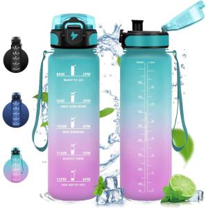 Vikaster Gourde Sport, Bouteille d&rsquo;eau 1l, sans BPA, Étanche & Réutilisable, Water Bottle Ouvrir en un Clic, Convient Pour la Camping, le Yoga, le Gym, Gourde Randonnée(Yl-rose Vert)