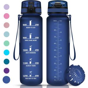 Vikaster Gourde Sport, Bouteille d&rsquo;eau 1l, sans BPA, Étanche & Réutilisable, Water Bottle Ouvrir en un Clic, Convient Pour la Camping, le Yoga, le Gym, Gourde Randonnée(Mat Bleu Marine)
