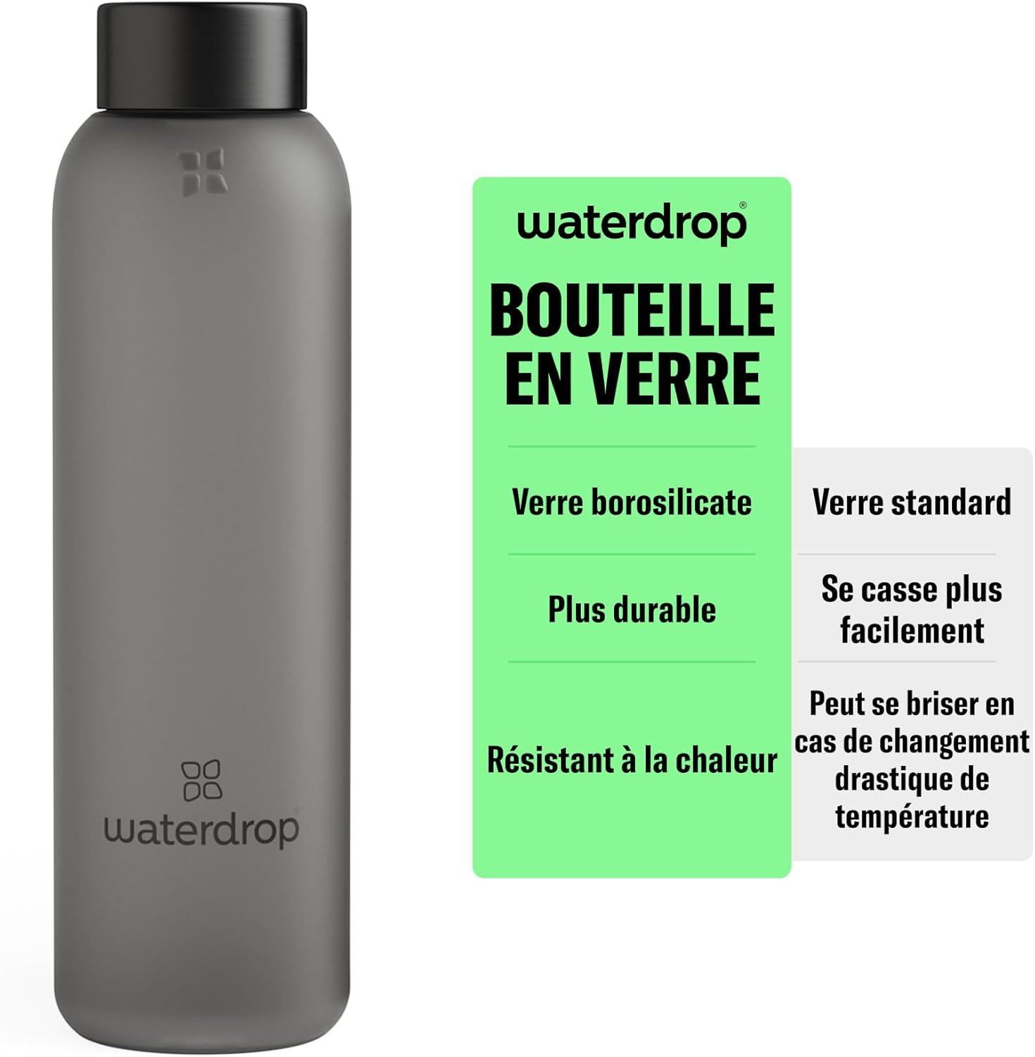 image:imagewaterdrop Bouteille en Verre 600ml Gourde Rutilisable en Verre Borosilicate avec Bouchon Bambou et Housse Sans BPA tanche Idale pour Maison Bureau Sport VoyageBlack Frosted Melange