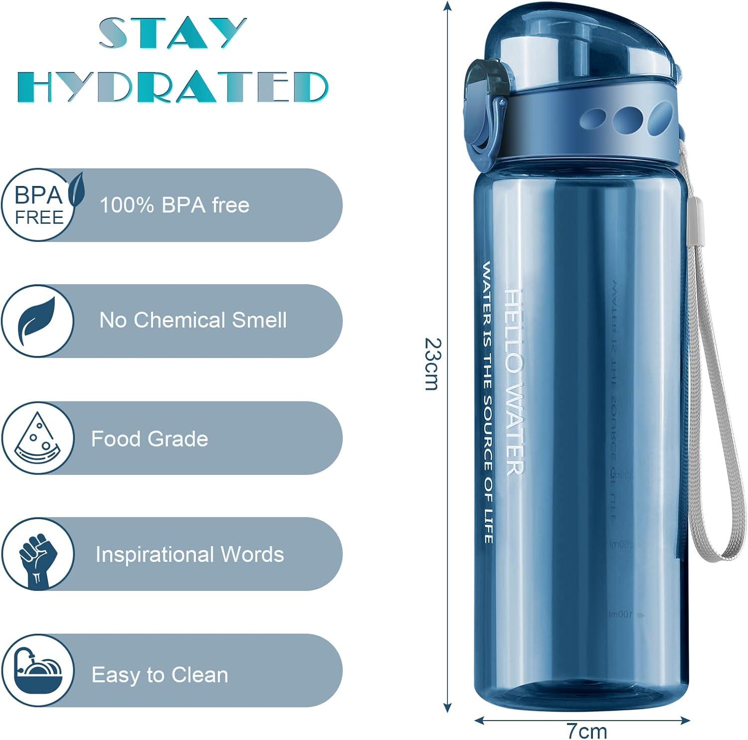 image:imageBouteille deau 780ml Gourde Sport Bouteille deau sans BPA AntiFuite Bouteille Une Seule Pression pour Ouvrir pour Sports Salle de Sport Cyclisme lcole Bureau CampingBleu
