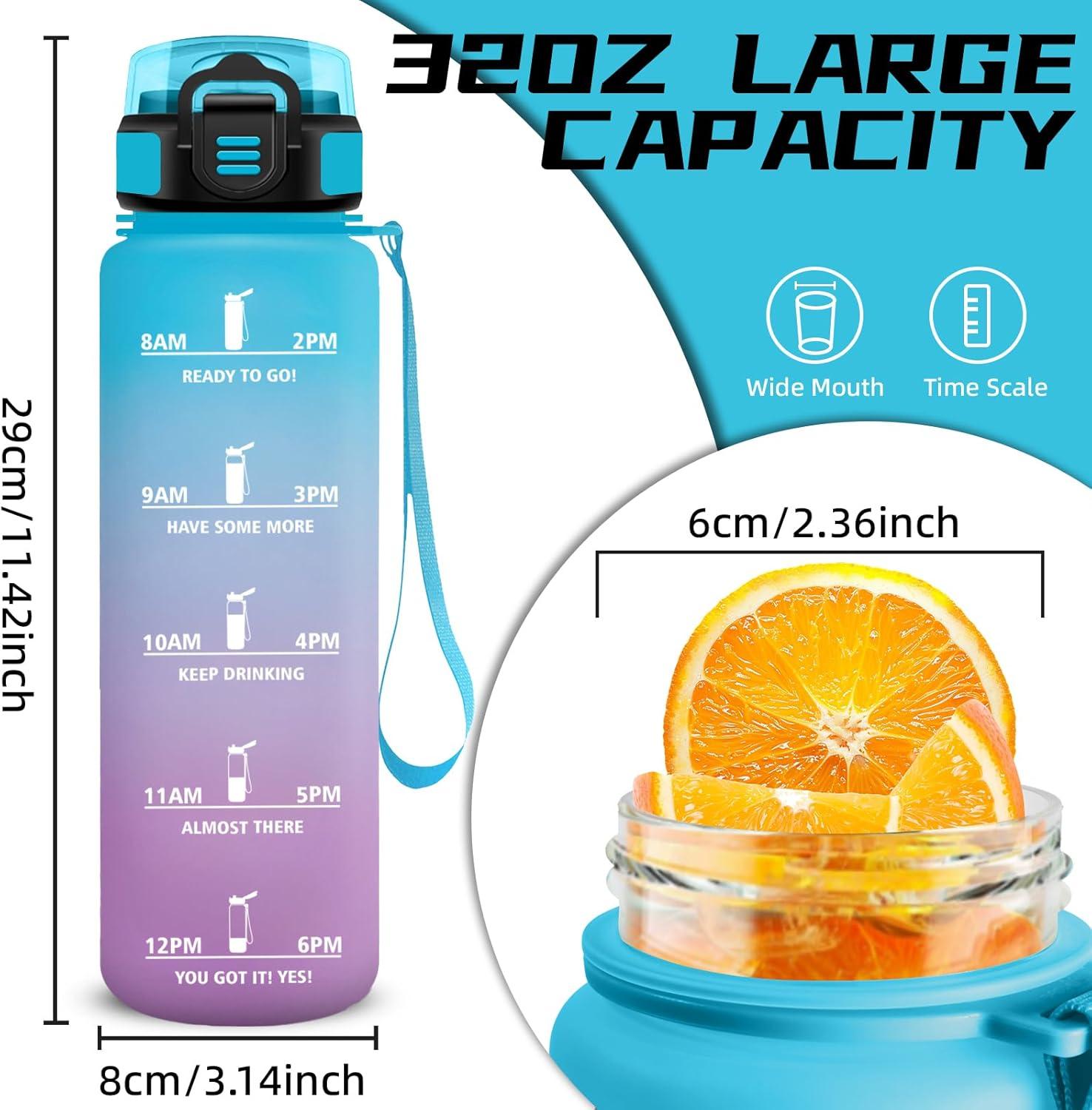 image:imageGourde 1l Gourde Sport Anti Fuite Gourdes Gradue pour 1 Journee Facile Transporter Gourd Gradue Gourdes de Camping et Randonne avec Slogan de Motivation Bouteille deau pour Yoga VoyageBleuviolet
