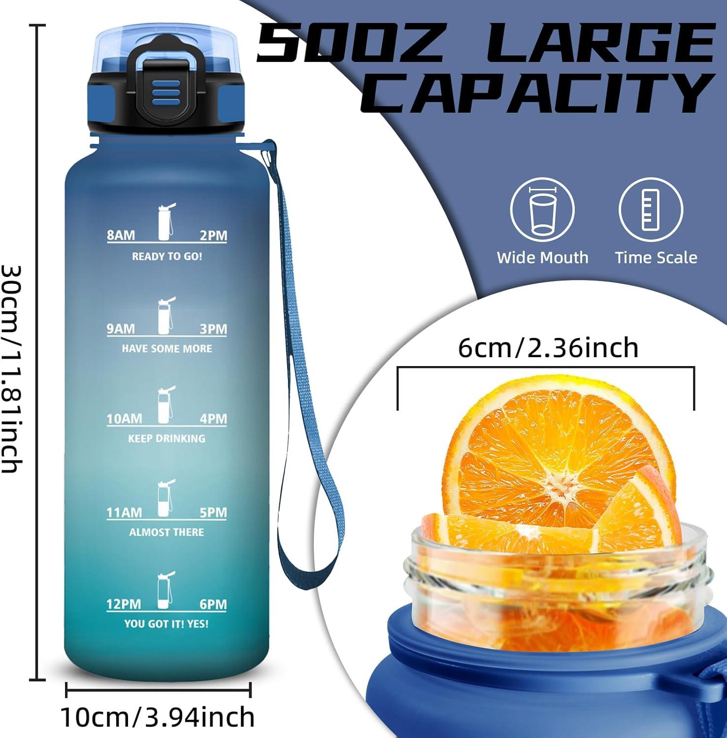 image:imageGourde 1l Gourde Sport Anti Fuite Gourdes Gradue pour 1 Journee Facile Transporter Gourd Gradue Gourdes de Camping et Randonne avec Slogan de Motivation Bouteille deau pour Yoga VoyageBleuvert