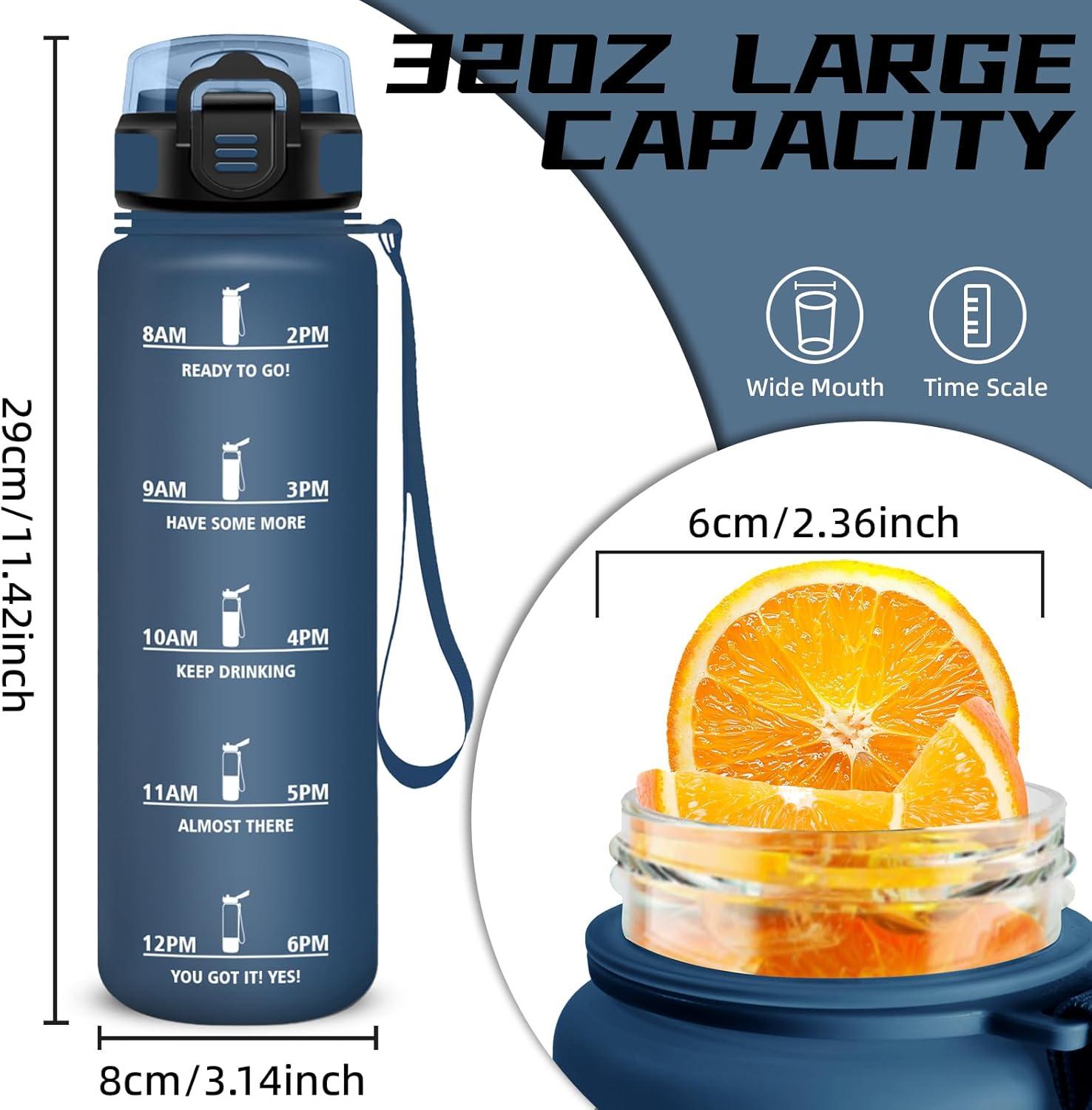 image:imageGourde 1l Gourde Sport Anti Fuite Gourdes Gradue pour 1 Journee Facile Transporter Gourd Gradue Gourdes de Camping et Randonne avec Slogan de Motivation Bouteille deau pour Yoga VoyageBleu Fonc
