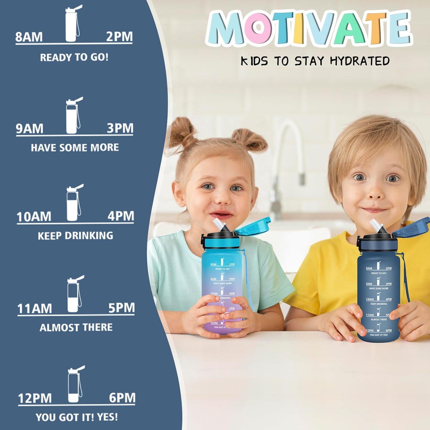 image:imageGourde 1l Gourde Sport Anti Fuite Gourdes Gradue pour 1 Journee Facile Transporter Gourd Gradue Gourdes de Camping et Randonne avec Slogan de Motivation Bouteille deau pour Yoga VoyageBleu Fonc
